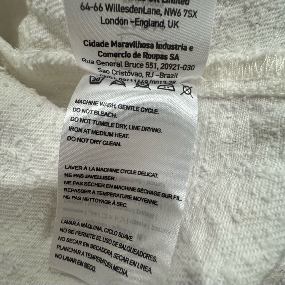 FARM Rio White Tweed Crop Jacket Textured Cotton Gold Button Coastal Boho Size M - Picture 10 of 10